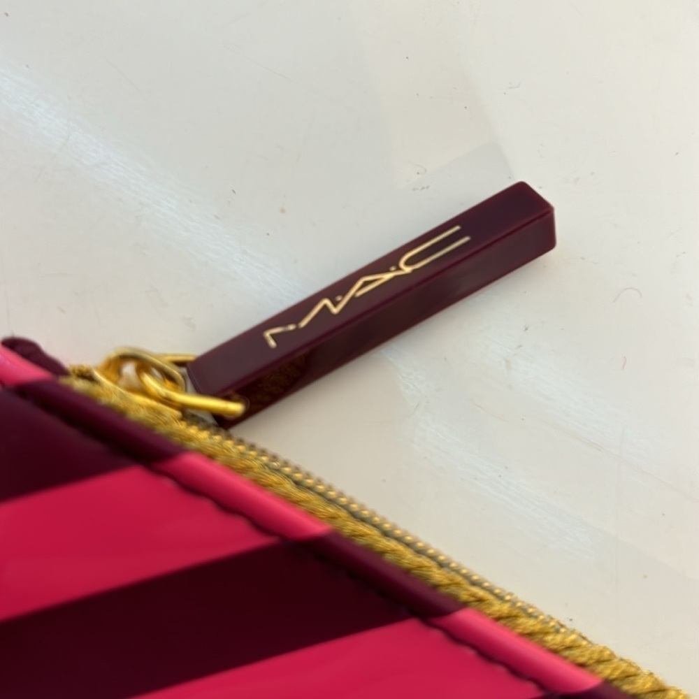 MAC Nutcracker Sweet Makeup Cosmetics Bag, Burgundy Striped Carry Pouch - Picture 5 of 6
